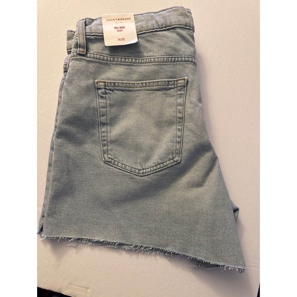 Lucky Brand Womens 90s MIDI Denim Shorts Size 14/32 Light Wash‎ Frayed Hem